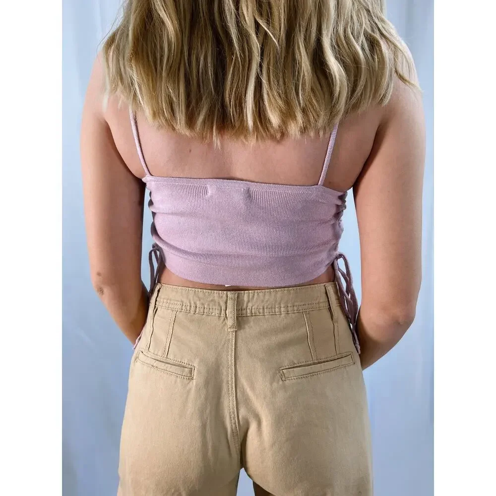 New Soft Knit Ruched Crop Sleeveless Top in Lilac purple S - Picture 3 of 3